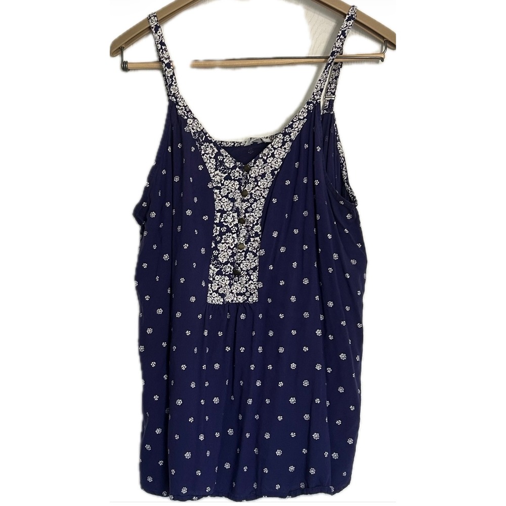 Sonoma Goods For Life‎ Women XL Blue Floral Rayon Cami Tank Top Button Detail